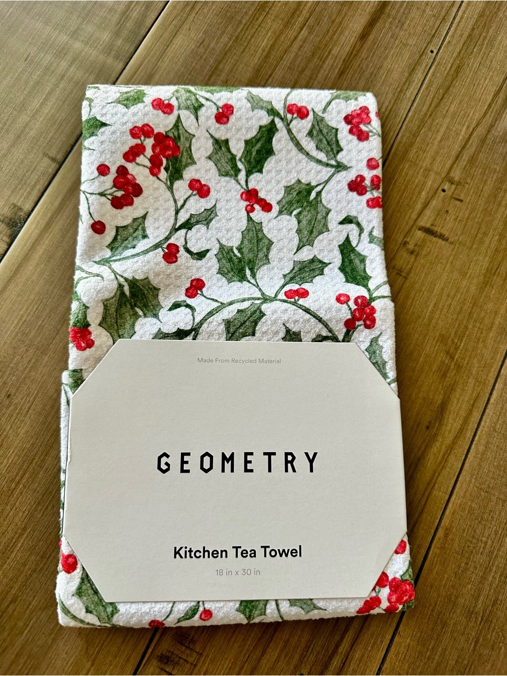 Geometry Holly Pattern Kitchen Tea Towel - Red & Green